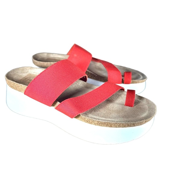 Munro Women Platform Sandal Aries Thong Elastic Slide Slip On Casual Red 6.5 - Picture 1 of 9